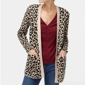 Like New J. Crew Open Front Leopard Cardigan Animal Print Sweater